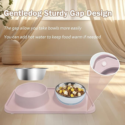 Cat Bowls for Food and Water,Premium Removable Stainless Steel Double Bowls with Non-Slip Bottom & Elevated Stand for Pet and Small Dogs,Upgrade Non-Spill Cat Food Bowls (Light Pink)