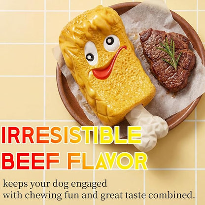 Dog Chew Toy for Power Chewers, Durable Ice Cream Shaped Bone Toy with Natural Rubber & Nylon, Interactive Hollow Treat Dispenser for IQ Stimulation, Easy to Clean, Safe for 20-90 lbs Dogs
