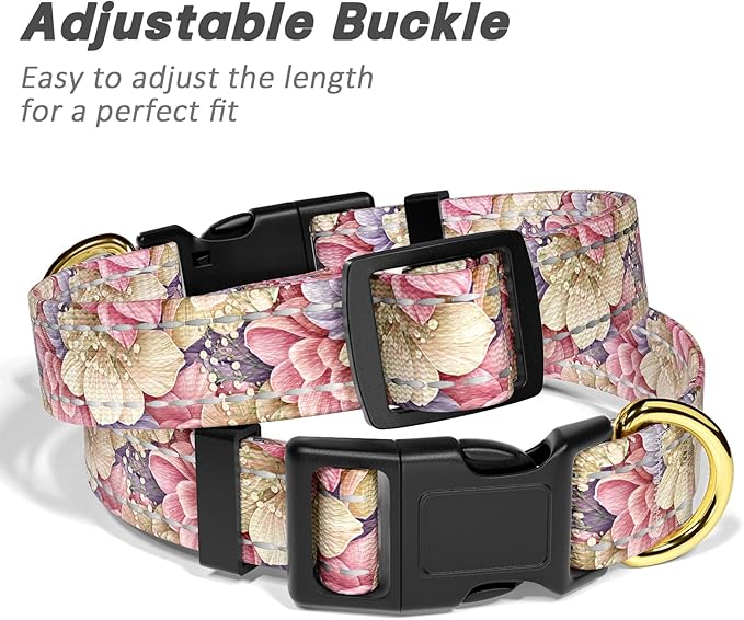 Reflective Dog Collar for Small Dogs, Cute Flower Theme Adjustable Heavy-Duty Nylon Puppy Collar for Boy and Girl Female, Soft Pet Accessories with Quick Release Buckle, Colorful Floral