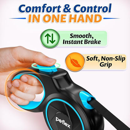 16.4 ft Retractable Dog Leash - Heavy Duty Tape Leash with Strong Nylon Tape - 360° Swivel Control - One-Click Brake & Lock - Ergonomic Non-Slip Grip for Small Medium & Large Dogs up to 100 lbs