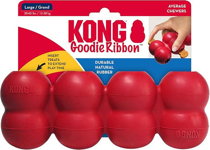KONG Goodie Ribbon - Stuffable Natural Rubber Dog Toy - with Four Fillable Goodie Grippers for Enrichment Play - Bone-Shaped Chew Toy - for Large Dogs