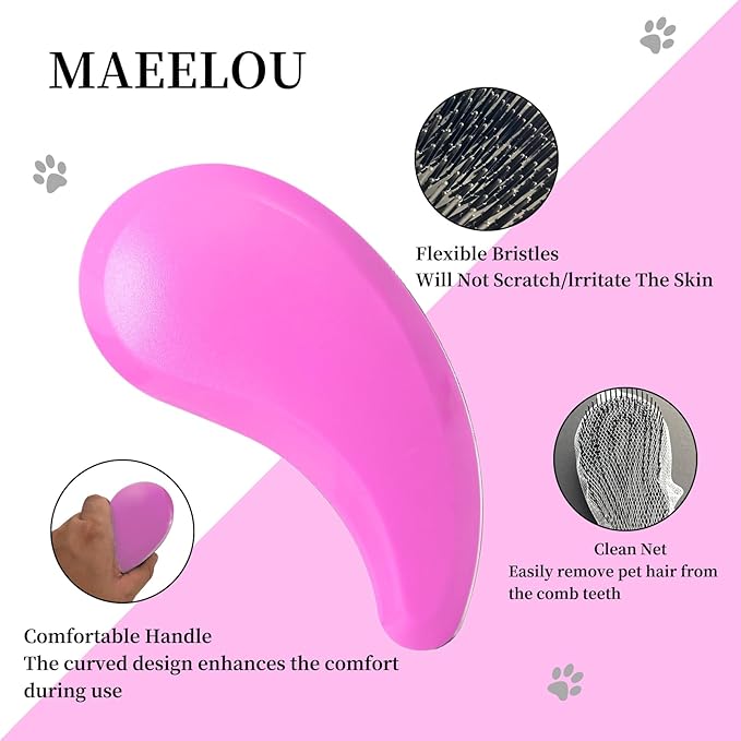 Cat Brush for Shedding - Perfect Grooming Tool for Long-Haired Cats | Deshedding & Hair Remover for Indoor Pets (Pink)