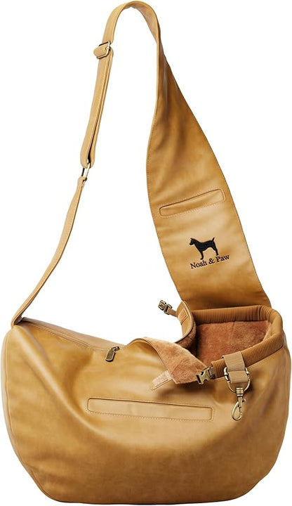 Noah & Paw Dog Sling Carrier for Small Dogs 3-10lb, Dog Sling for Small Dogs and Cats, Dog Carrier with Adjustable Padded Strap, Vegan Leather Lined with Fur, 3X Safety Features, Machine Washable