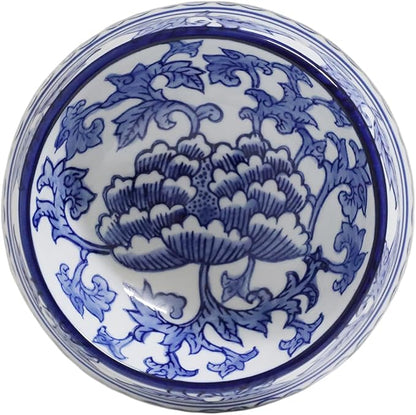 Aimusego Hand-Painted Ceramic Dog Bowl, Pet Bowl, Pretty Blue & White Pet Food Dish, Chinoiserie Floral Water Bowl for Dogs and Cats 11OZ