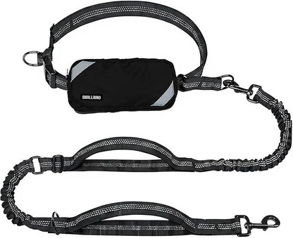 Hands Free Dog Leash with Waterproof Pouch, Adjustment Bungee Leash with Dual Soft Padded Handles for Hiking, Walking, Jogging and Running Your Dogs(Black)