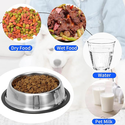 2 Pack Stainless Steel Dog Bowls with Rubber Bottom, Non Skid Non Spill Heavy Duty Premium Quality Pets Feeder Bowls for Dogs and Cats and More (3.5Cup / 28oz)
