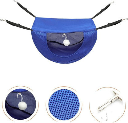 Cat Hanging Bed and Cage Hammock Breathable Mesh Pet Rest Hanging Bed for Cats, Blue Medium, Washable Summer Kitten Sleeping Nest