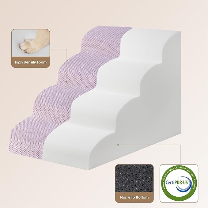 EHEYCIGA Curved Dog Stairs Ramp for High Beds 19.7" H, 4-Step Dog Steps for Small Dogs and Cats, Pet Stairs for High Bed Climbing, Non-Slip Balanced Pet Step Indoor, Lilac