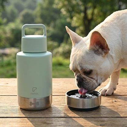 32oz Insulated Dog Water Bottle Dispenser, 3-in-1 Stainless Steel Travel Cup with 2 Detachable Food and Water Bowls, Leak Proof Large Pet Gear, Ideal Gift for Dog Lovers