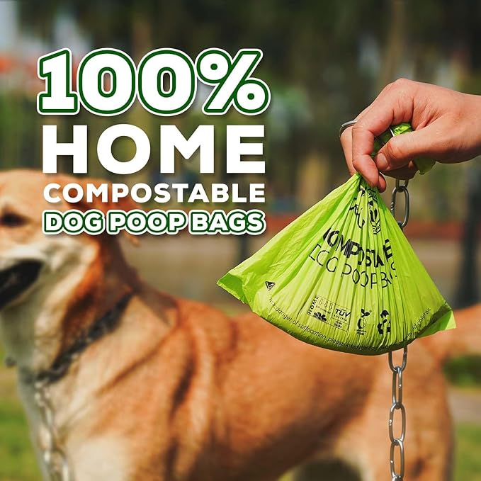 ANECO 100% Certified Home Compostable Dog Poop Bags (135 Count/9 Rolls), Large Poop Bags for Dogs & Cats, Extra Strong & Leak-proof Pet Waste Bags, California