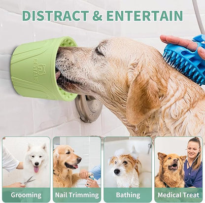 Dog Lick Bowl - Anxiety Relief Slow Feeder Lick Mat, Treat Dispenser, Non-Slip Enrichment Toy for Small, Medium and Large Breeds, BPA Free Silicone (Green, S)