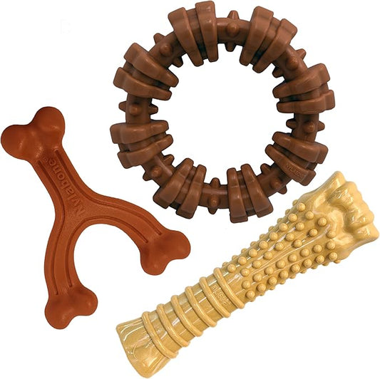 Nylabone Customer Favorites Power Chew Toy Bundle for Dogs, Indestructible Dog Toys for Aggressive Chewers, Pack of 3 Dog Toys, Flavor Medley, Large Dogs - Up to 50 lbs, 3 Pack