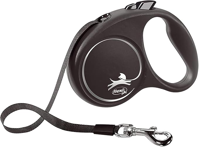 Flexi - Leash - Black Design - Strap Version - Modern and Ergonomic Shape - Advanced Guidance System - Retractable Leash - Made in Germany - Black/Silver - L - 16 ft