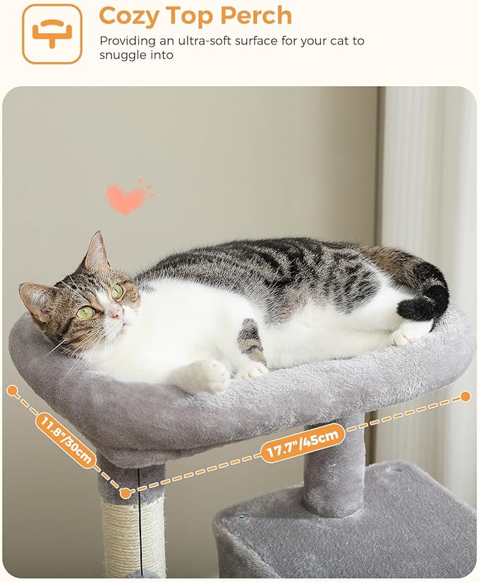 Cat Tree for Large Cats Adult with Metal Plush Big Hammock, 56.3" Cat Tower with 2 Door Condo House, 6-Tier Cat Shelves with Scratching Posts and Large Top Perch, Gray