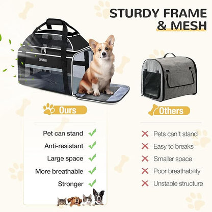 Lekereise Top-Expandable Pet Carrier 18x11x11Inch Delta American United Airline Approved Soft Sided Underseat to 15lbs Travel Carriers for Small Dogs Cats with Locking Safety Zippers Anti-Scratch Mesh
