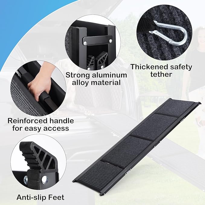 Uross Dog Ramp for Car 71" Long- Collapsible Pet Ramps for Large Dogs SUV Truck Folding Outdoor Dog Ramp for Porch Steps