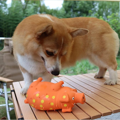 Pig Squeaky Dog Toy, 2 PCS Interactive Rubber Dog Chew Toy - Durable Latex Spot Grunting Pig Toys that Oink for Small Medium Large Dogs (Orange, Green)