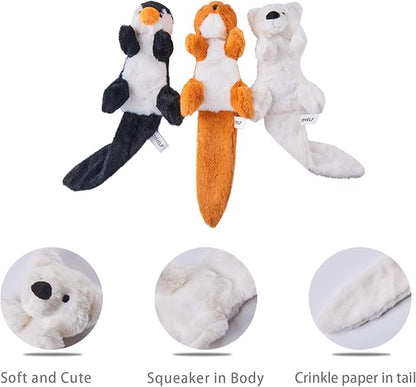 JOYELF Plush Squeaky Toys for Medium and Large Dogs - No Stuffing, Durable Interactive 3 Pack With Squeaky and Crinkle Paper - Penguin, Polar Bear and Otter