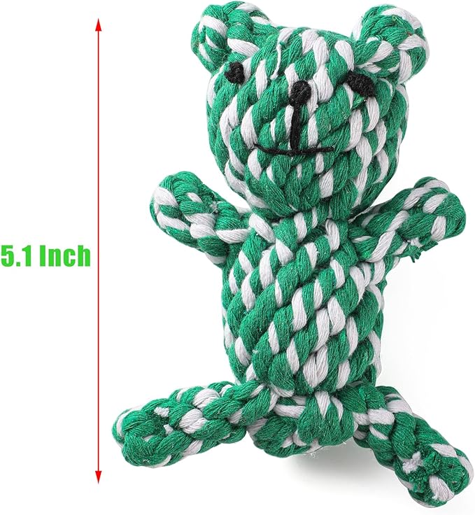 LUCKITTY Christmas Dog Rope Toy - 3-Piece Set - Candy Shape Crutch Design, Bear Shaped for Dogs Puppy - 7.87, 7.5, and 5 Inch - Red and Green