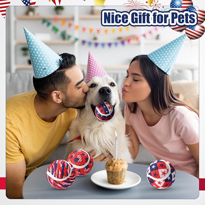 6 Pcs Patriotic Dog Squeaky Tennis Balls 2.5 Inch Interactive Pet Toys Ball 4th of July Independence Veterans Day for Small Medium Large Dog Plush Chew Toys Teeth Cleaning for Cat Training