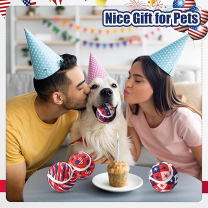 6 Pcs Patriotic Dog Squeaky Tennis Balls 2.5 Inch Interactive Pet Toys Ball 4th of July Independence Veterans Day for Small Medium Large Dog Plush Chew Toys Teeth Cleaning for Cat Training