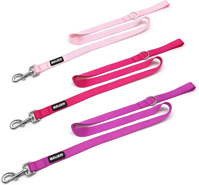 azuza 3 Pack Nylon Dog Leashes,Strong & Durable Basic Style Leash with Easy to Use Collar Hook,Available in Multiple Lengths for Puppy Small Dogs, Hot Pink/Pink/Purple
