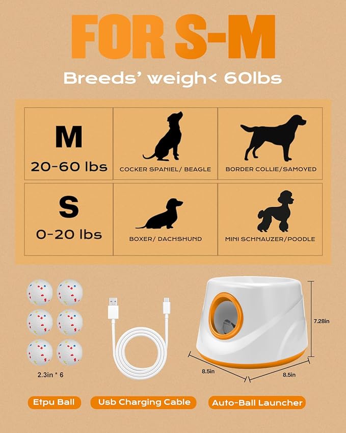 Automatic Ball Launcher for Dogs with 6 Balls, Dog Ball Thrower Launcher (Orange)