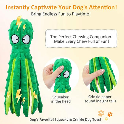 Squeaky Dog Toys - Octopus Plush Crinkle Toys with No Stuffing, Durable Interactive Pet Toys for Small, Medium & Large Dogs, Great for Teething and Play(1PCAK Plush Octopus)