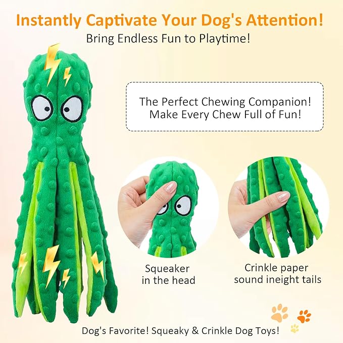 Interactive Dog Toy Bundle - Durable Corn Rubber Chew Toy & Squeaky Octopus Plush Toy, Ideal for Medium & Large Breeds, Teething, and Boredom Relief (2 Pack Corn +Octopus)