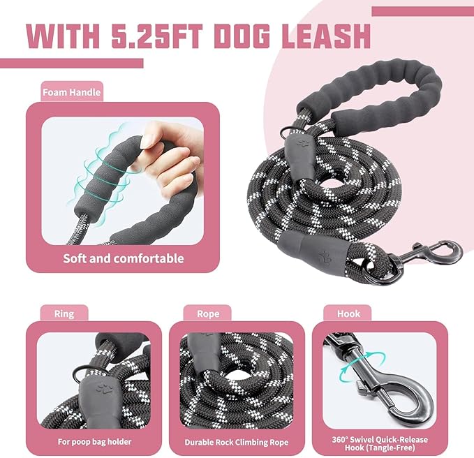 AUROTH Dog Harness and Leash Set, Soft Padded Service Dog Vest with 5.25FT Dog Leash, No Choke, Easy On Pet Vest, Adjustable Reflective No Pull Dog Harness for Large Dogs, Easy Walking and Training