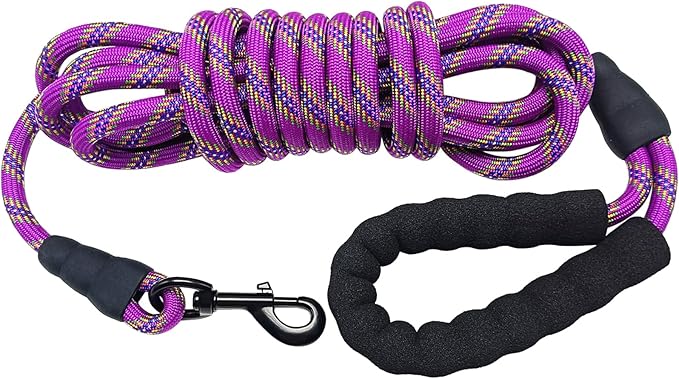 MayPaw 30ft Long Dog Leash, 6/8/10/15/20/30 FT Dog Lead Recall Training, Soft Padded Handle Thick Nylon Rope Leash for Large Medium Dogs Pets (30ft * 1/2", Purple)