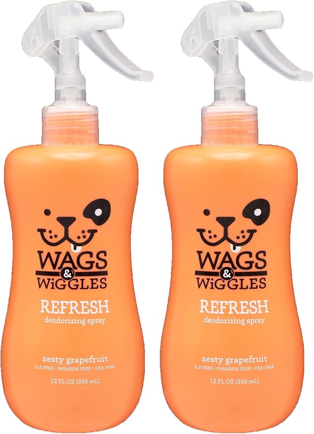 Wags & Wiggles Refresh Dog Deodorizing Spray in Zesty Grapefruit | Long Lasting Dog Grooming Deodorizer Spray | Easy to Use Deodorizing Spray for Dogs to Combat Smelly Dog Odors, 12 Ounces (Pack of 2)