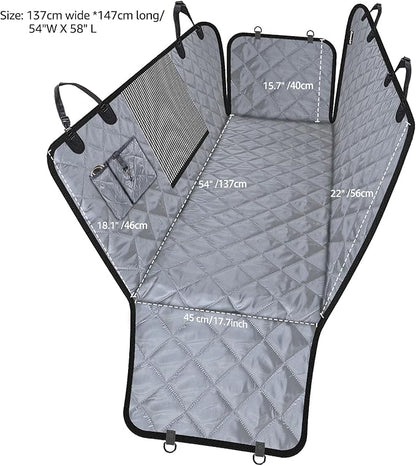 Dog Hammock for Car | Mesh Window & Safety Belt | 100% Waterproof Back Seat Pet Cover for Dogs Safe Travel with Side Door Protectors | Non-Slip, Scratchproof Rear Seat Cover for Cars, SUVs, Trucks