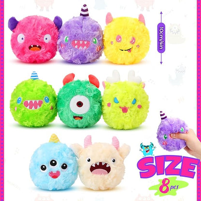 HyDren 8 Pack Plush Squeaky Dog Ball Dog Toys Gift for Small Medium Teething Puppy 2 In1 Fuzzy 4" with Squeakers Cute Funny Chewing Toys for Pet Gift(Cute)