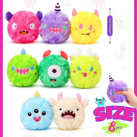 HyDren 8 Pack Plush Squeaky Dog Ball Dog Toys Gift for Small Medium Teething Puppy 2 In1 Fuzzy 4" with Squeakers Cute Funny Chewing Toys for Pet Gift(Cute)