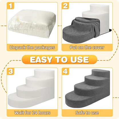 Dog Stairs for Small Dogs, Foam Steps for Small Dogs & Cats, 4 Steps Dog Ramp for High Beds, Couch, Window, Sofa, Pet Stairs with Removable Washable Cover, Non-Slip Sturdy Pet Steps, Gray