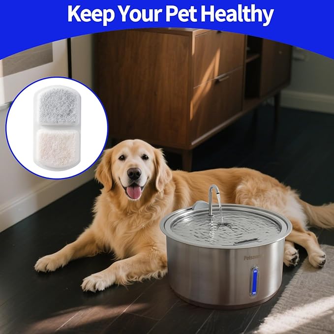 Dog Water Fountain for Large Pets,11L/3G Stainless Steel Fountain Triple Filtration, Great for Large Dogs Cats and Multi-Pet Home (12Set Filters for 11L Automatic Circulating Dog Fountain)