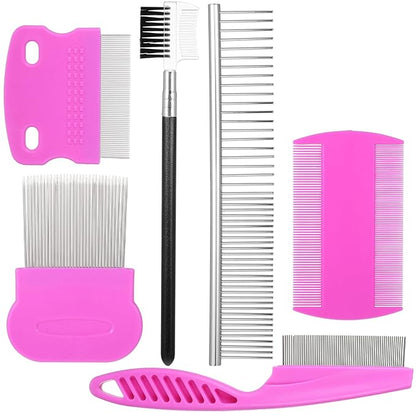 6 Pack Pet Fine Wide Tooth Comb Set Dog Cat Grooming Combs Professional Tear Stain Remover Dematting Comb Stainless Steel Dog Eye Combs for All Types of Small Medium Large Pets