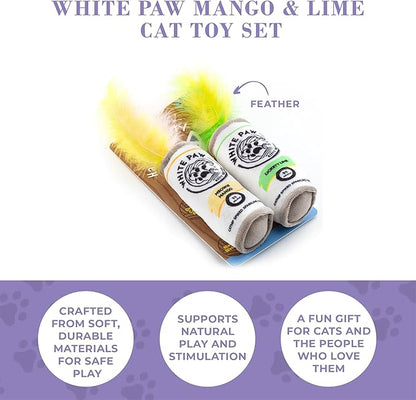 White Paw Mango & Lime Set, Plush Cat Toys Catnip Filled with Interactive Crackle Sound, Safe & Durable Toys for Cat & Kitten, 2 Pcs
