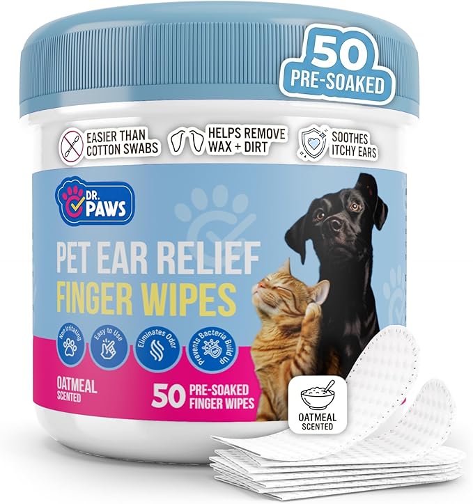 Dog Ear Cleaner Finger Wipes - Ear Finger Wipe for Dog Ear Infection Treatment, Easy to Use Cat Ear Cleaner, Eliminates Odor, Dog Ear Cleaning Solution, Dog Ear Wipes (Oatmeal)