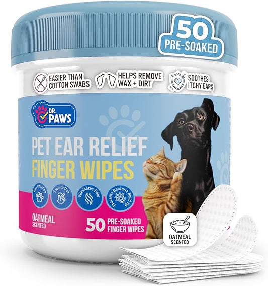 Dog Ear Cleaner Finger Wipes - Ear Finger Wipe for Dog Ear Infection Treatment, Easy to Use Cat Ear Cleaner, Eliminates Odor, Dog Ear Cleaning Solution, Dog Ear Wipes (Oatmeal)
