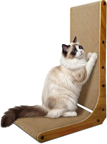 AGYM Cat Scratcher, 23 inch L Shape Cat Scratching Pad for Indoor Cats, Durable Sustainable Cardboard Scratcher, Recyclable Vertical Cat Scratch Pad to Protect Furniture, Small