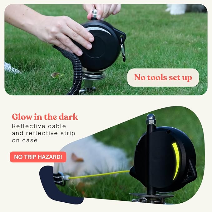 Heavy-Duty Retractable Dog Tie Out Cable: The Ultimate Dog Line for Outside – Super Strong Tie Out Retractable Cable for Dogs.