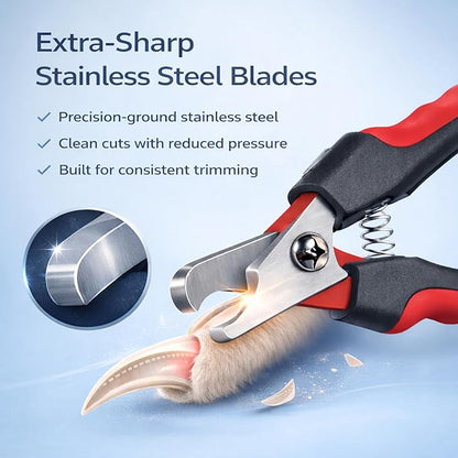 Dog & Cat Nail Clippers & Trimmers - Extra Sharp Dog Clippers with Stainless Steel Blades & Safety Guard to Avoid Overcutting - Ergonomic Cat Nail Clippers with Non-Slip Grip & Lock Feature