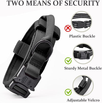 Tactical Dog Collar, Adjustable Military Training Nylon Dog Collar with Control Handle and Heavy Quick-Release Metal Buckle for Small Medium Large Dogs, Black S
