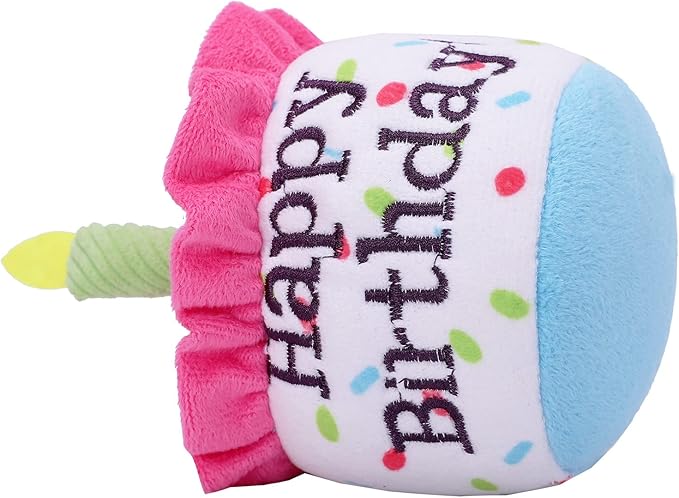 Dog Birthday Cake Toys, Happy Birthday Cake Shaped Squeaky Dog Toys for Small & Medium Dogs | Funny Dogs Gifts | Plush Dog Party Toys, Small, Pink