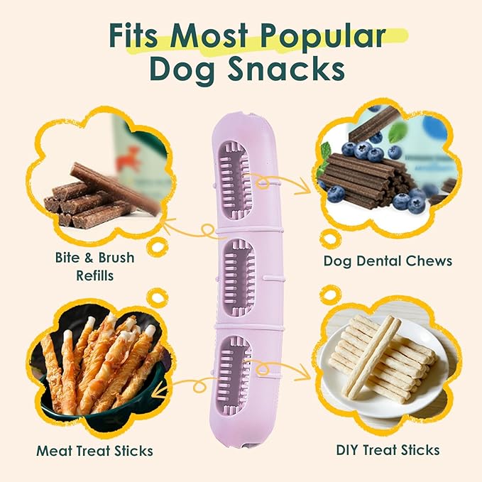 Bite and Brush Dog Chew Toy–Stuffable Rubber Puppy Teething Toy with Bristles for Teeth Cleaning, Tough Interactive Small Dog Toy Keeps Them Busy,Perfect for Teething & Training (Upgraded 3.0 - Pink)