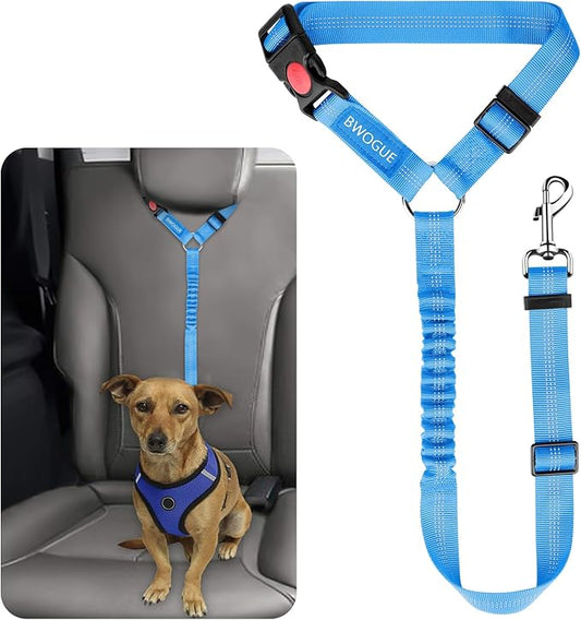 BWOGUE Pet Dog Cat Seat Belts, Car Headrest Restraint Adjustable Safety Leads Vehicle Seatbelt Harness (1 Pack, Blue, Elastic)