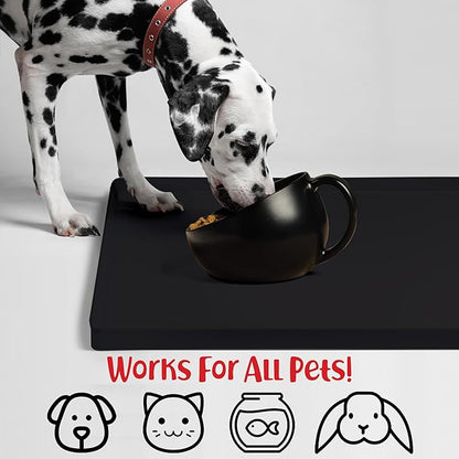 DogBuddy Dog Food Mat – Waterproof Dog Bowl Mat for Food and Water, Silicone Pet Feeding Mats for Floors, Non-Slip Placemat with High Edges for Dogs Bowls, Puppy Essentials (XXL: 32"x24", Black)