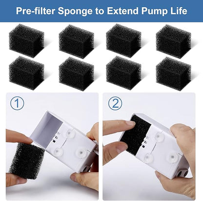 （16 Pices） 8 Pack Replacement Filters & 8 Pack Replacement Pre-Filter Sponges for Veken 95oz/2.8L Bellflower Pet Fountain Cat Water Fountain Dog Water Dispenser